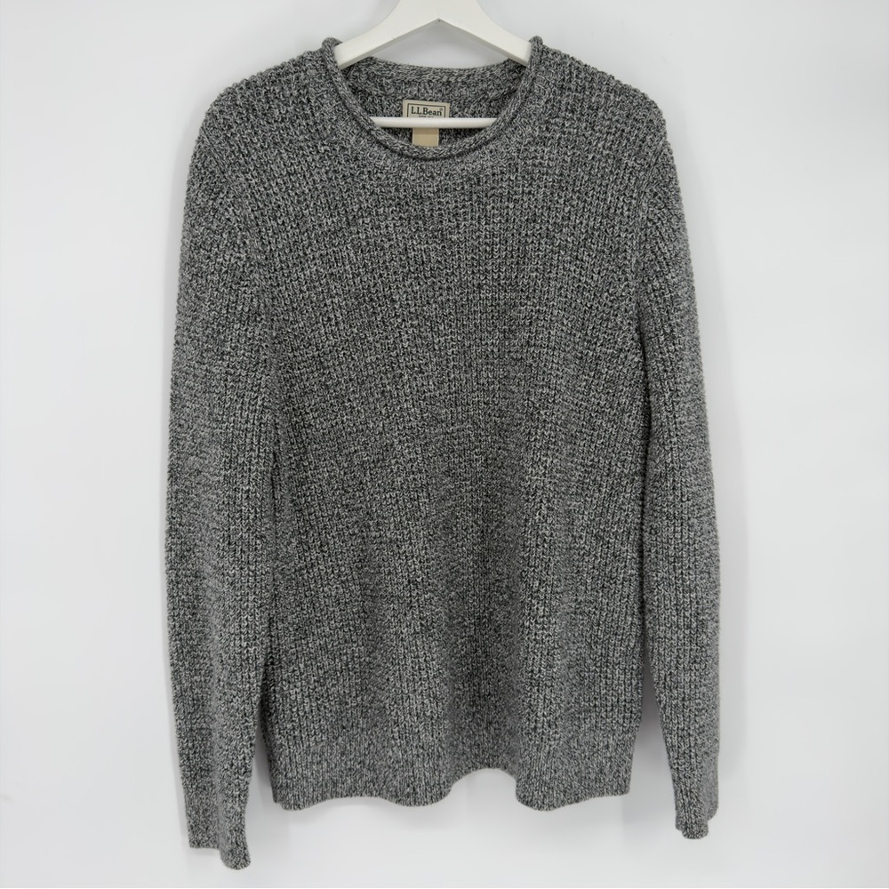 L.L. Bean Gray 100% Organic Cotton Knit Crewneck Sweater Large Mens